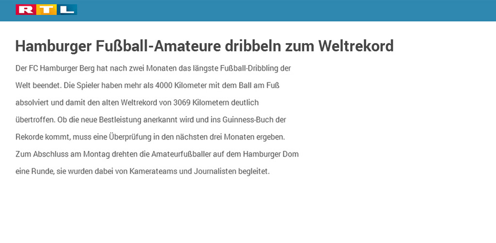Hamburger Fu�ball-Amateure dribbeln zum Weltrekord - RTL