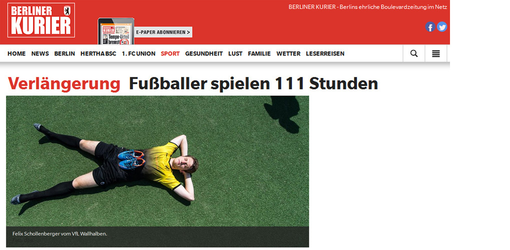Verl�ngerung - Fu�baller spielen 111 Stunden - Berliner Kurier