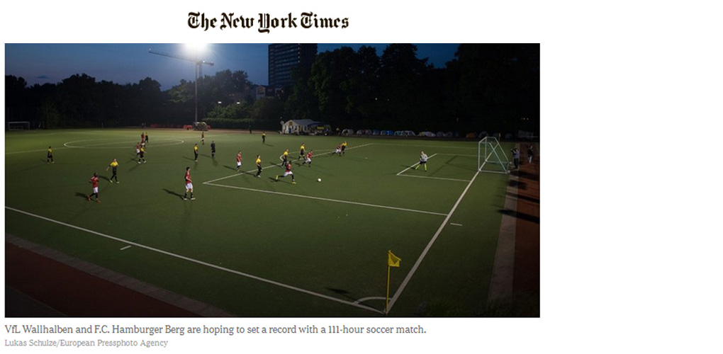 FC Hamburger Berg are hoping to set a record with a 111-hour soccer match - The New York Times