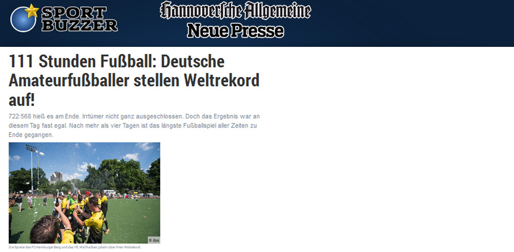 111 Stunden Fu�ball: Deutsche Amateurfu�baller stellen Weltrekord auf! - Sport Buzzer